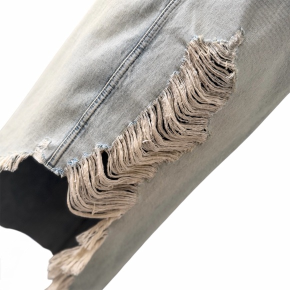 7 For All Mankind Denim Midi Skirt Asymmetrical Raw Hem NWT Size 25 Peaches - Picture 7 of 13